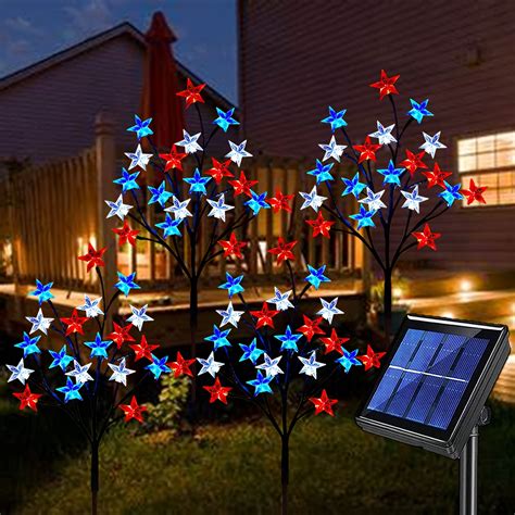 4 Pack Solar Star Shaped Stake Lights In Red White And Blue 8