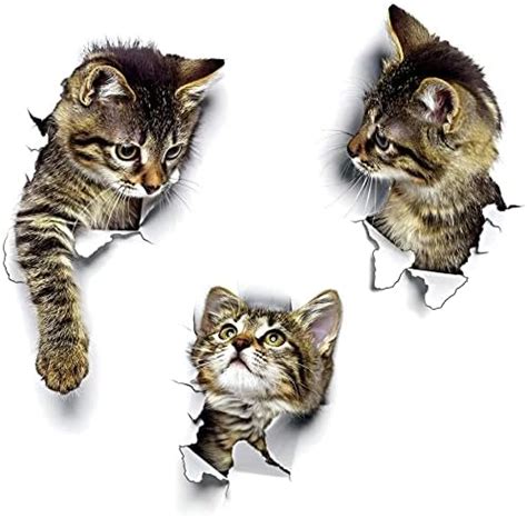 WandSticker4U 3x 3D KATZEN Zum Kleben I Wandsticker Klo WC Aufkleber