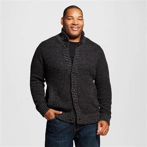 Mens Big And Tall Full Button Mock Sweater Black Sweaters Mens Big