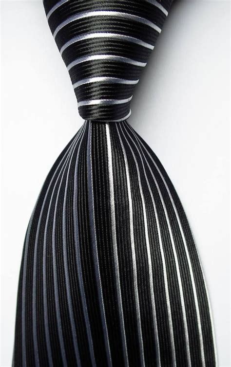 New Classic Striped Black And White Jacquard Woven Silk Men S