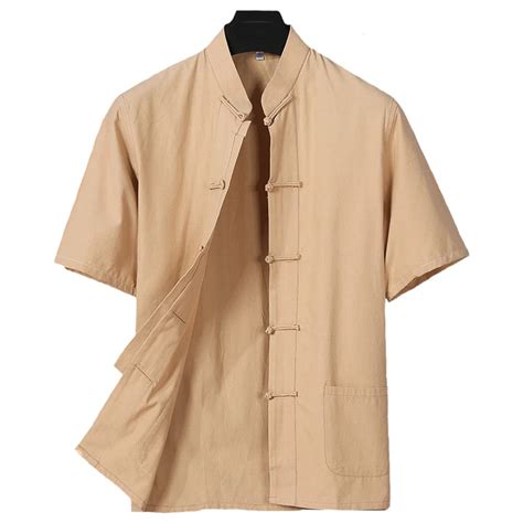 Chinese Traditional Men Mandarin Collar Tai Chi Tang Top Summer Casual