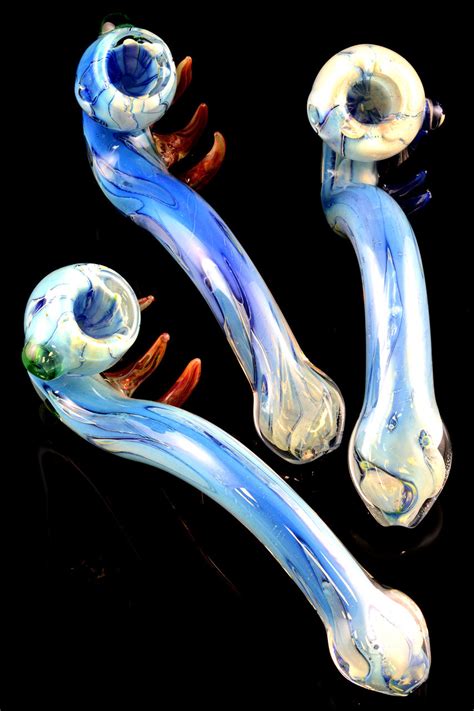 Large Silver Fumed Spiked Sherlock Glass Pipe P1321 Bulk Smoking
