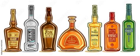 Vector Set Of Alcohol Bottles Group Of Cut Out Illustrations Of Hard