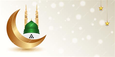 Premium Vector | 3d luxury madina nabawi mosque dome illustration islamic milad un nabi ...