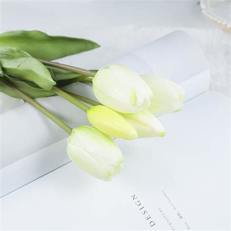 FLEUR SECHEE White Bouquet De Tulipes Artificielles En Silicone