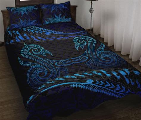 Aio Pride Aotearoa Quilt Bed Set Blue Maori Manaia With Silver Fern