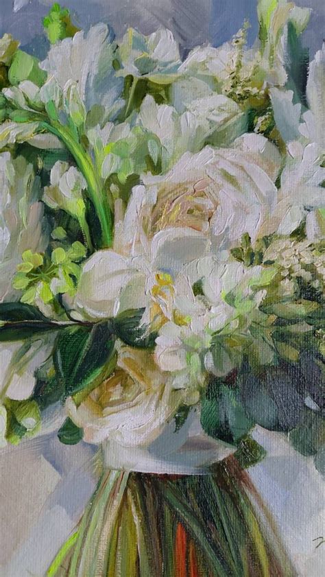 Original Custom Bridal Bouquet Painting Oil Canvas Panel Art Etsy