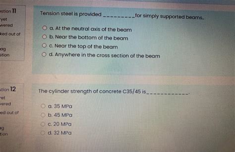 Solved Tension Steel Is Provided Estion Yet Wered For Chegg