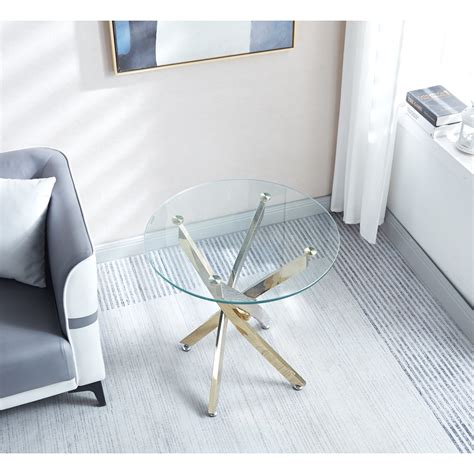 Modern Round Tempered Glass End Table with Chrome Legs Gold - Walmart.com