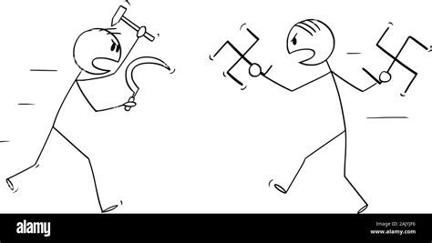 Vector Cartoon Stick Figure Drawing Conceptual Illustration Of Battle