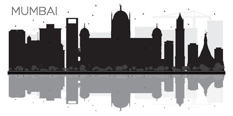 Mumbai City Skyline Black And White Silhouette With Reflection