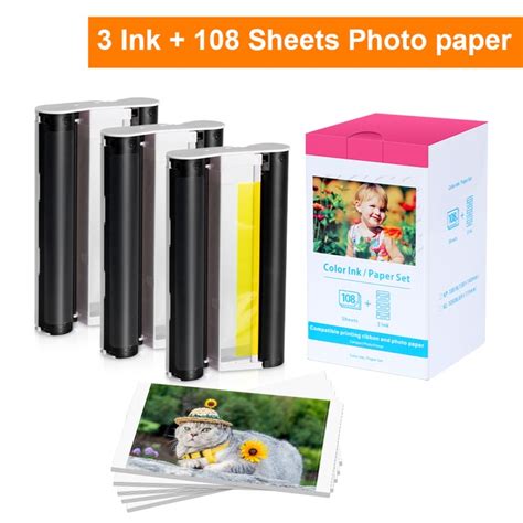 4 X6 Ink Cartridges Photo Paper Compatible For Canon Selphy Cp1500 Cp1300 Cp1200 Paper Kp 108in