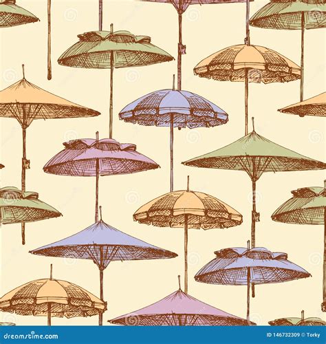 Beach Umbrellas Seamless Pattern Stock Vector Illustration Of Doodles