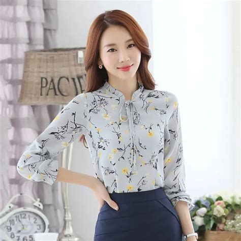 Women Summer Long Sleeve Blouse Floral Print Casual Office Work Lady