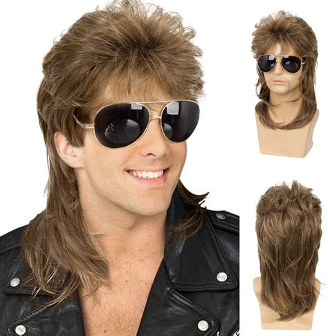 Karlery Men Women Long Curly Orange Mix Blonde 70s Heavy Metal Rocker Mullet Wig