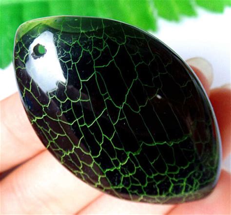 X X Mm Green Black Fire Dragon Veins Agate Marquise Pendant Bead