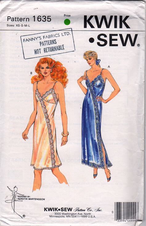 Kwik Sew 1635 1980s Misses LINGERIE Nightgown And Slip Pattern Etsy