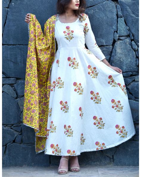 Mughal Motif Block Printed Anarkali Set By Rivaaj The Secret Label