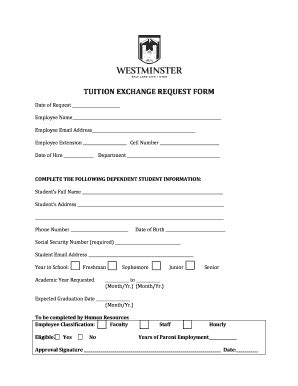 Fillable Online Webadvisor Westminstercollege TUITION EXCHANGE REQUEST