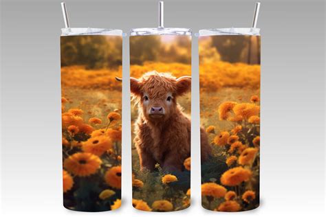 Daisies Farm Highland Cow Tumbler Wrap Graphic By Artisticwayco