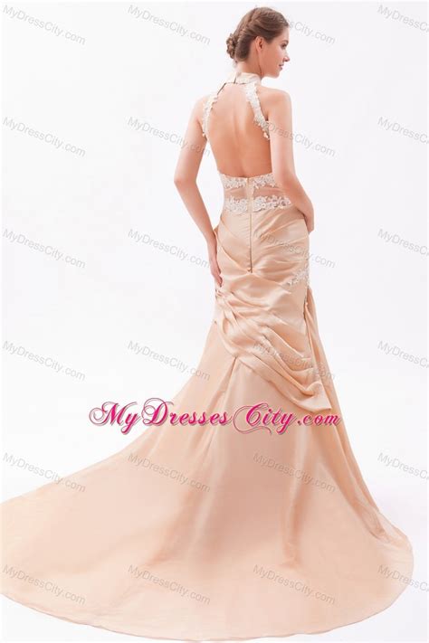 Mermaid Court Train Prom Dress Champagne With Beading