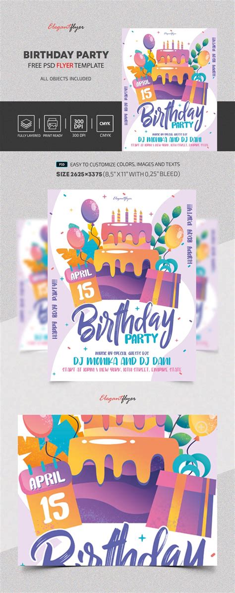 Plantilla de folleto PSD Multicolor Ilustrado Volante de cumpleaños