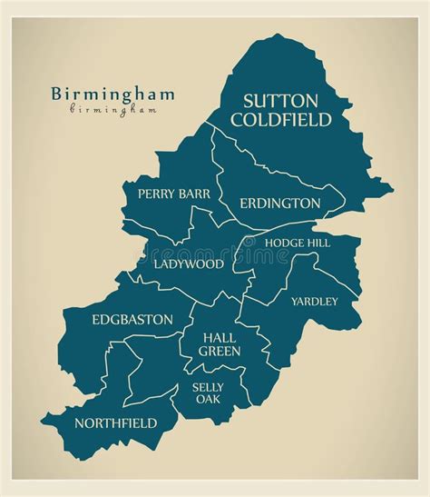 Mapa De Birmingham Con Las Ciudades Y Las Formas Redondas Modernas