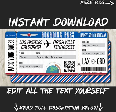 Diy Printable Editable Boarding Pass Surprise Fake Airline Etsy