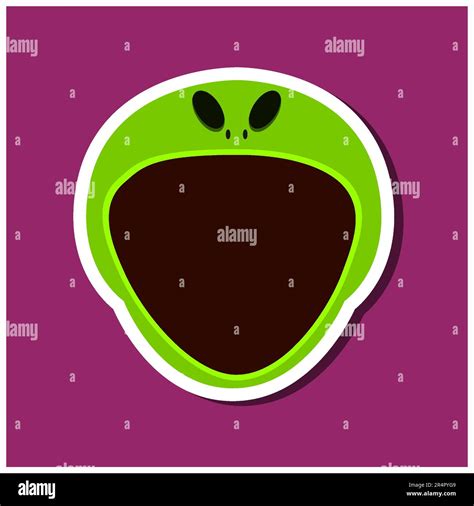 Monster Stickers With Halloween Alien Purple Background Flat Design