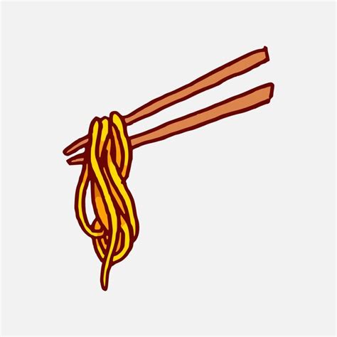 Premium Vector Noodle In A Chopstick In Hand Drawn And Colored Style