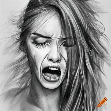 Detailed Pencil Sketch Of A Crying Woman