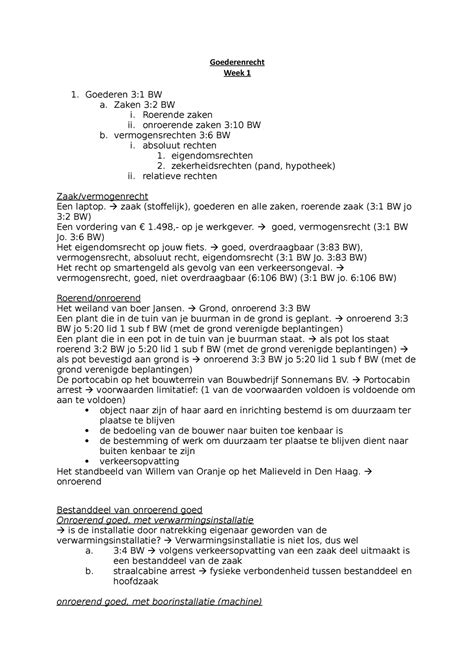 Samenvatting Opgaven Goederenrecht Goederenrecht Week 1 Goederen 3 1