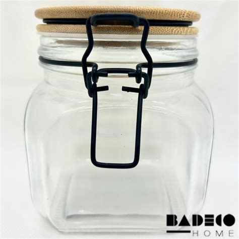 Frasco De Vidrio Con Tapa De Bamboo Cuadrado Cc Cod B