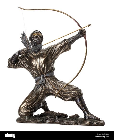 Bronze Statue Of Ninja With Bow On The White Background Stock Photo Alamy