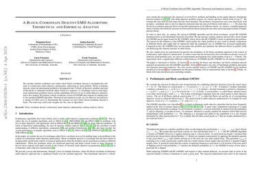 A Block Coordinate Descent EMO Algorithm Theoretical And Empirical