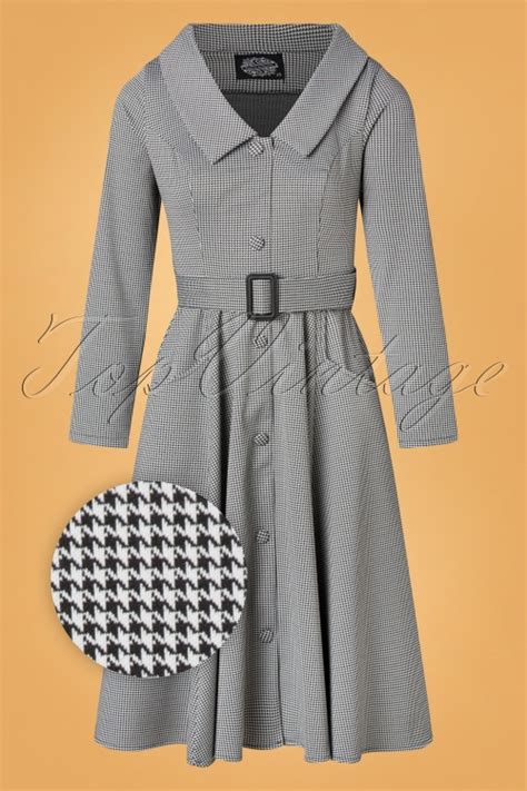 Hearts And Roses Mae Houndstooth Swing Dress Années 50 En Gris Acheter