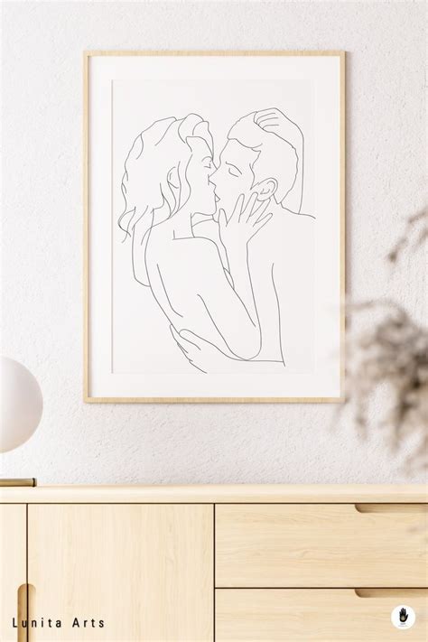 Kissing Couple Line Art Print Line Drawing Art Sensual Kissing Lovers Printable Wall Art