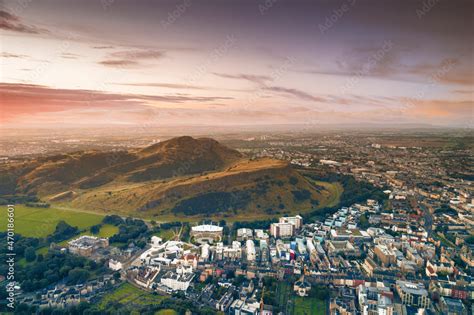 Aerial view of Holyrood Park is the largest of Edinburgh's royal parks ...