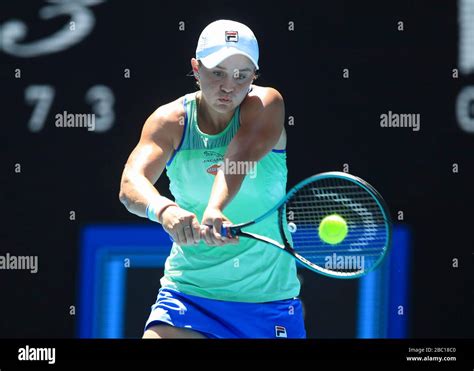 Australian tennis player Ashleigh Barty(AUS) playing a backhand shot in ...