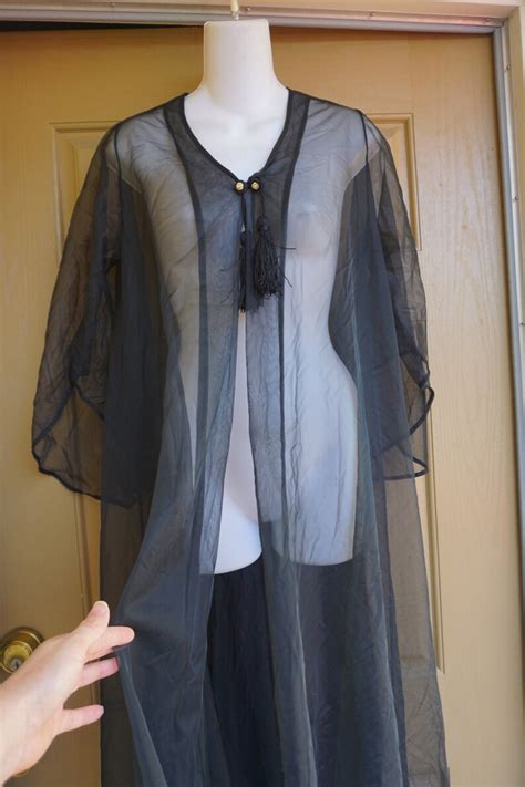 Vintage Black Sheer Robe Lingerie S S Or S S Etsy