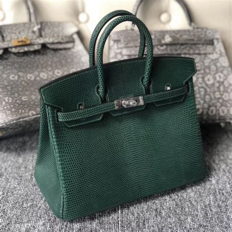 上海爱马仕铂金包定制价格 Hermes Birkin 25cm Lizard CK67 Vert Fonce 祖母绿 Hermès