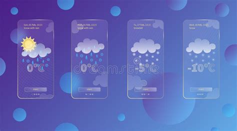 Set Of 3d Glassmorphism Weather Forecast App Template Interface Design