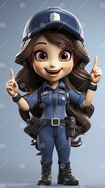 Animated Female Police Officer With Raised Index Finger Stock