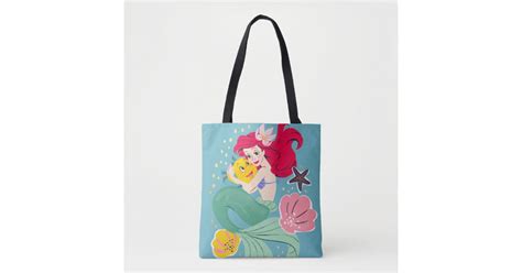 Princess Ariel Holding Flounder Illustration Tote Bag Zazzle