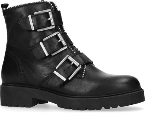 Sacha Dames Zwarte Leren Biker Boots Met Gespen En Studs Maat