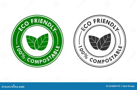 Eco Friendly One Hundred Percen Compostable Logo Stock Vector