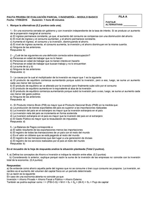 Examen 16 Enero 2016 Preguntas Y Respuestas PAUTA PRUEBA DE