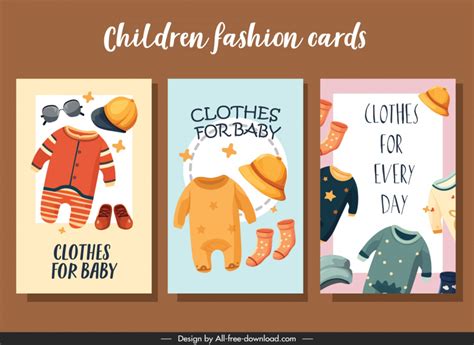 Kids Fashion Cards Templates Flat Cute Vectors Images Graphic Art