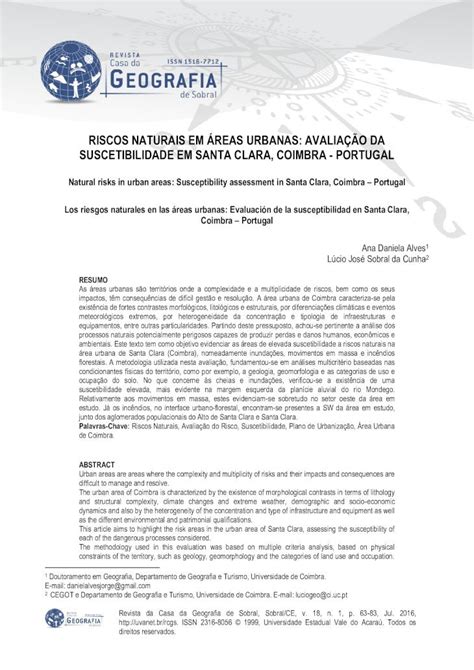 Pdf Riscos Naturais Em Reas Urbanas Avalia O Da