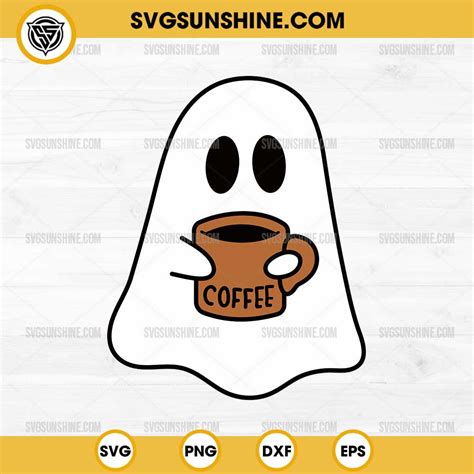 Spooky Ghost Coffee Svg Halloween Svg Cute Ghost Drinking Coffee Svg